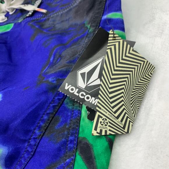 NWT Volcom Mens Size 30 Green Blue Black Tie Dye Swim Shorts Board Shorts Trunks - Picture 7 of 9